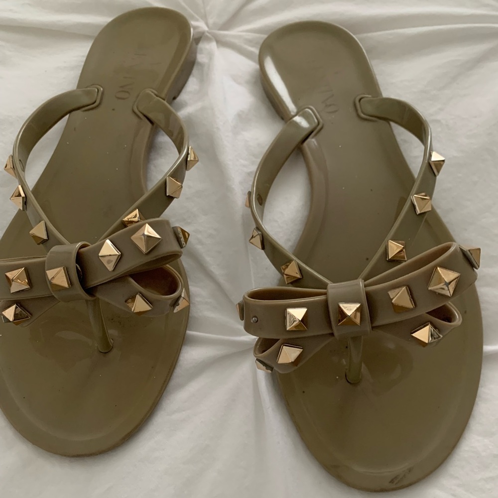 Valentino Rockstud PVC Flat Thong Sandals